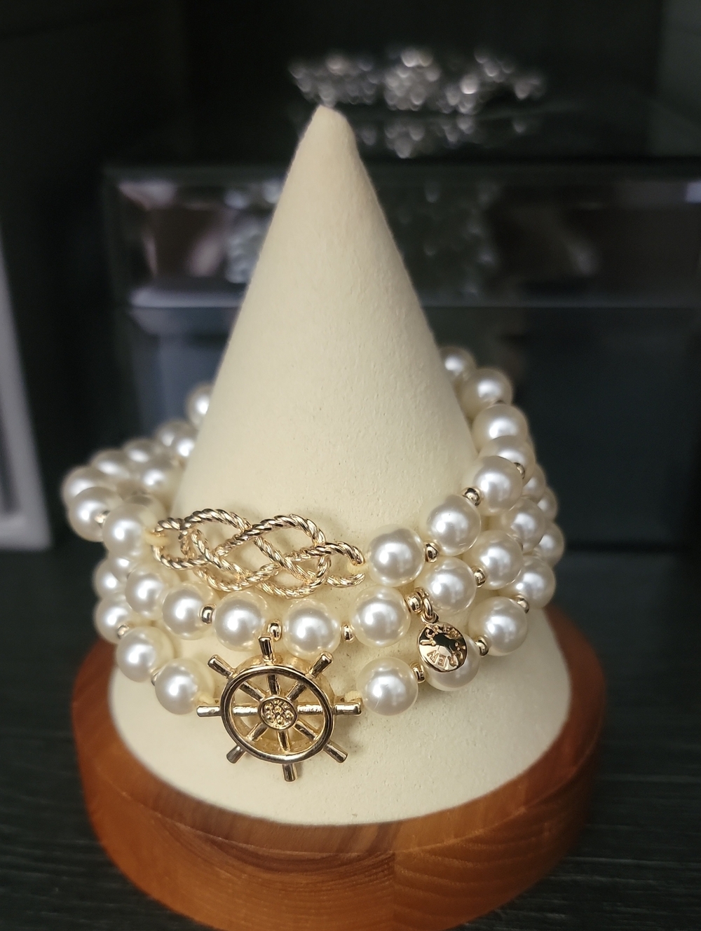 J. CREW Gold and Pearl Nautical Charm Bracelet - White Pearls
